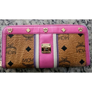 Authentic MCM Zippy Pink Leather Monogram Trifold Long Wallet OriginalDustJacket